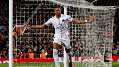 Paris Saint-Germain's Kylian Mbappe celebrates scoring their second goal. Reuters