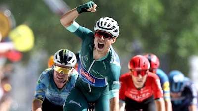 Jasper Philipsen wins the seventh stage of the Tour de France ahead of Mark Cavendish. EPA