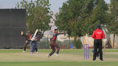 Karthik Meiyappan returned figures of 4-37 in nine overs in the UAE's eight-run win over Namibia in their Cricket World Cup League Two match on Monday. Courtesy Oman Cricket