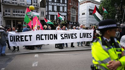 Demonstrators outside the Royal Courts of Justice. Getty Images