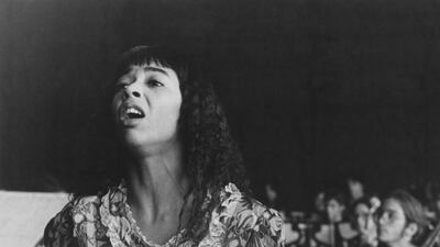 Irene Cara performs at a graduation ceremony in a scene from Fame in 1980
