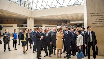 Sheikh Abdullah and Francois Hollande at the Louvre Museum in Paris. Christophe Petit Tesson / AFP