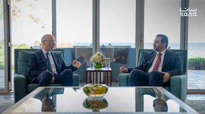 Lebanon's Interior Minister Ahmad Al Hajjar, left, with Syrian Foreign Minister Asaad Al Shibani in Bahrain. Photo: Sana