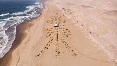 Aerial view of the bivouac on the eve of the start of the 2nd Half Marathon of Sables Ica Desert - Peru in Paracas. AFP