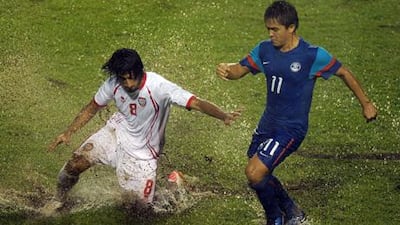 Hamdan Al Kamali, left, has joined Lyon on a loan deal from Al Wahda.