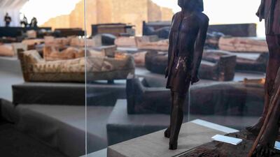 Wooden sarcophagi on display during the unveiling of an ancient treasure trove of more than a 100 intact sarcophagi. AFP