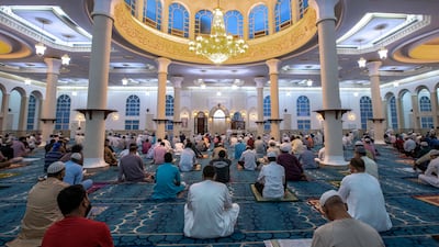 Eid Al Adha morning prayers held at Sheikh Hazza Bin Sultan Mosque in Abu Dhabi in 2021. The National
