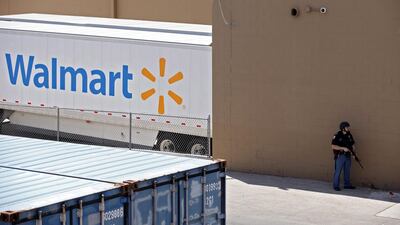 Police stand at attention during a shooting at a Walmart in El Paso, Texas. EPA
