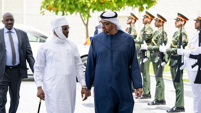 President Sheikh Mohamed receives Mahamat Deby, President of Chad, in Abu Dhabi. All photos: UAE Presidential Court