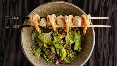 Prawn and scallop salad from the Sumosan menu at Billionaire Mansion. Courtesy Billionaire Mansion