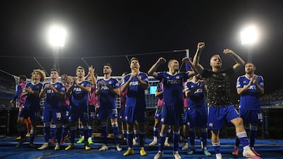 Dinamo Zagreb players acknowledge the fans after their victory. Getty