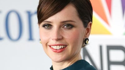 Actress Felicity Jones at a Golden Globes after-party. Imeh Akpanudosen / Getty Images / AFP