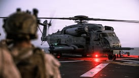 A US military helicopter on a ship in the Arabian Sea. American forces have carried out renewed attacks on Iran. Photo: Centcom