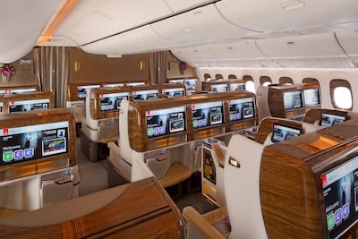 The business class seats feature an ergonomically designed headrest, according to Emirates.