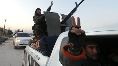 A picture taken during a guided tour organised by the Syrian army shows regime forces in the area of al-Lirmoun, north of Aleppo. AFP