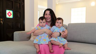 Rania Jishi with daughters Amelia and Lilia in their four-bedroom villa in Mirdif, Dubai. She pays Dh150,000 rent. All photos: Pawan Singh / The National