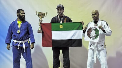 Sheikh Saqer bin Omar Al Qassimi won first place at the International Gulf Championship for Jiu-Jitsu in Kuwait City. Courtesy Saeed Al Jenaibi