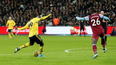 Arsenal's Nicolas Pepe scores their second goal. Reuters