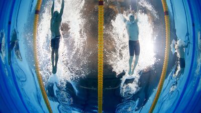 Serbia's Ivan Lendjer, second from the right, trains in Dubai with Hamilton Aquatics and will compete at the 2015 World Aquatics Championships, which starts Friday in Russia. (AP Photo/David J. Phillip)