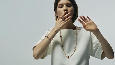 Precious in pink: Love wears jewellery by Piaget, Cartier and De Grisogono. Make-up: Infusion de Rose Nourishing Crème; Radiance Foundation Primer; Candle Glow Concealer & Highlighter No 1; Translucent Loose Setting Powder, all from Laura Mercier. Maestro Fusion Makeup 4.5, Giorgio Armani. Pro-Prime Instant Line & Pore Perfector; Talia Contour Blush, both from Nars Cosmetics. Gimme Brow Volumising Fibre Gel, Benefit. Eye Reviver Palette in Illuminating Neutrals; Eye Prime in 002, Christian Dior. Kiss & Blush Soft Matte Colour No 10, YSL