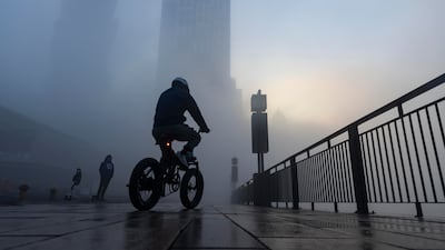 The Dubai skyline was shrouded by fog