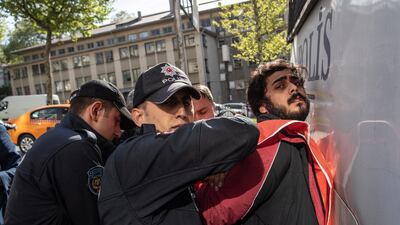 Protesters arrested by riot police as they try to reach Taksim Square for an illegal May Day celebration in Istanbul, Turkey. EPA
