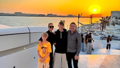 From left to right: Monty Cooke, 12, Jaime Cooke, Gibson Cooke, 14, and Justin Cooke, a family of four who recently moved to Saadiyat Island, Abu Dhabi. Photo: Justin Cooke