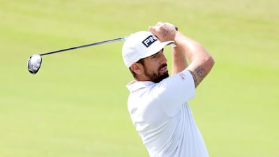Matthieu Pavon plays his second shot on the 8th hole. Getty