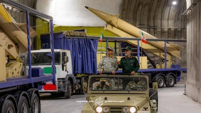 Amir Ali Hajizadeh, right, commander of Iran's Islamic Revolutionary Guards Corps aerospace force, and Maj Gen Mohammad Hossein Bagheri, chief of staff of Iran's Armed Forces, tour a recently completed underground missile base. Photo: IRGC