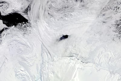 Nasa’s Terra satellite acquired this image of the Maud Rise polynya in the eastern Weddell Sea on September 25, 2017. Courtesy: Nasa’s Earth Observatory