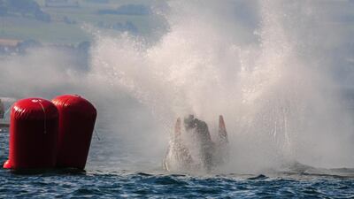 Ahmed Al Hameli of Team Emirates shown crashing on Saturday during qualifying for the UIM F1H20 Grand Prix of France. Photo Courtesy / F1H20
