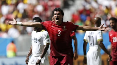Portugal's Pepe protests against the referee's decision during their match against Ghana on Thursday at the 2014 World Cup. Ueslei Marcelino / Reuters
