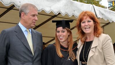 Prince Andrew, Sarah, Duchess of York and their daughter, Princess Beatrice, following her graduation ceremony at Goldsmiths College in 2011.