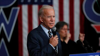 Joe Biden speaks during a town hall meeting in Iowa on Monday. AP
