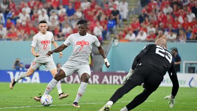 Breel Embolo scores Switzerland's second goal. Getty