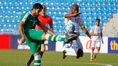 Ismail Matar, right, and his UAE side were unable to beat Iraq at the Amman International Stadium on Tuesday. Ahmad Abdo / EPA