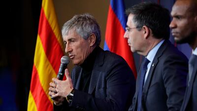 Quique Setien was unveiled as the new Barcelona manager on Tuesday. AP