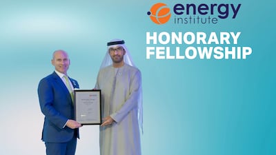 Dr Sultan Al Jaber, Minister of Industry and Advanced Technology, was made honorary fellow of the Energy Institute for his leadership in various fields. Photo: Adnoc