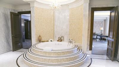 The master bathroom in the St Regis’s Sir Winston Churchill suite. Reem Mohammed / The National
