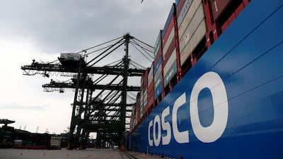 A Cosco Shipping vessel is moored at PSA's Pasir Panjang container terminal in Singapore. Reuters
