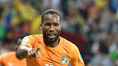 Captain Didier Drogba celebrates after Ivory Coast's forward Gervinho scored the winning goal against Japan in their Group C opener in Recife. Issouf Sanogo / AFP Photo
