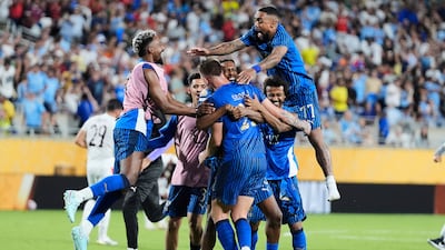 Al Hilal players celebrate after their 4-3 victory over Manchester City in the Club World Cup in Orlando, Florida. AP