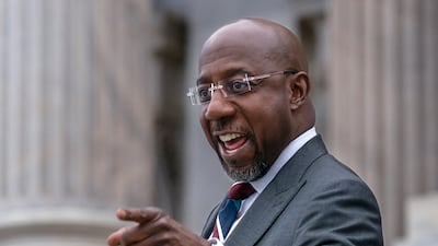 Democratic Senator Raphael Warnock arrives at the Capitol after defeating Republican challenger Herschel Walker in a run-off election in Georgia. AP