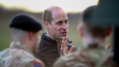 Prince William meets soldiers in Jasionka. EPA