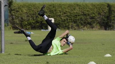 Jassem Koleilat, a 16-year-old Czech/Lebanese national who attends Dubai’s Lycee Francais Internationale Georges Pompidou, shows his skills in training. The teenager has signed with Ligue 2 club Stade Lavallois to pursue his professional dream. Jeffrey E Biteng / The National
