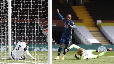 Arsenal's Alexandre Lacazette celebrates scoring the opener. EPA