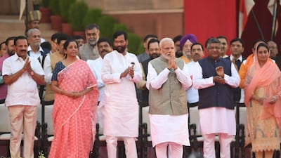 Narendra Modi gestures during his swearing-in ceremony. AFP