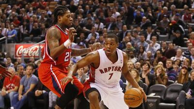 Kyle Lowry, right, was instrumental to Toronto's season, but since returning from a back injury has struggled to make the same impact. John E. Sokolowski / USA Today