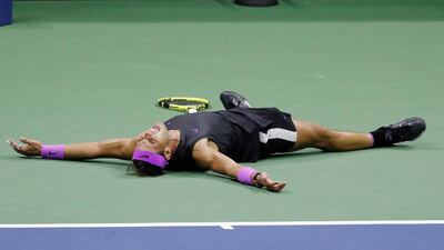 Rafael Nadal of Spain reacts after defeating Daniil Medvedev of Russia. AFP