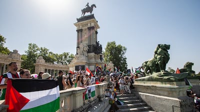 People gather in Retiro Park in Madrid to show their support for Palestine. Getty